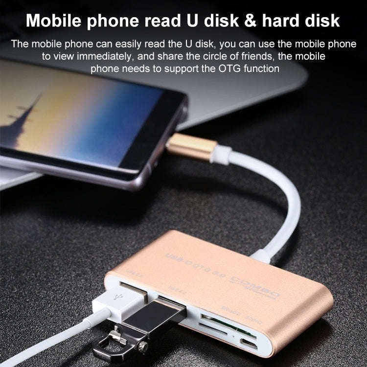 COMBO T-693 5 in 1 USB-C / Type-C to SD / TF / Micro SD Card Slot + USB 3.0 + USB 2.0Ports OTG HU...