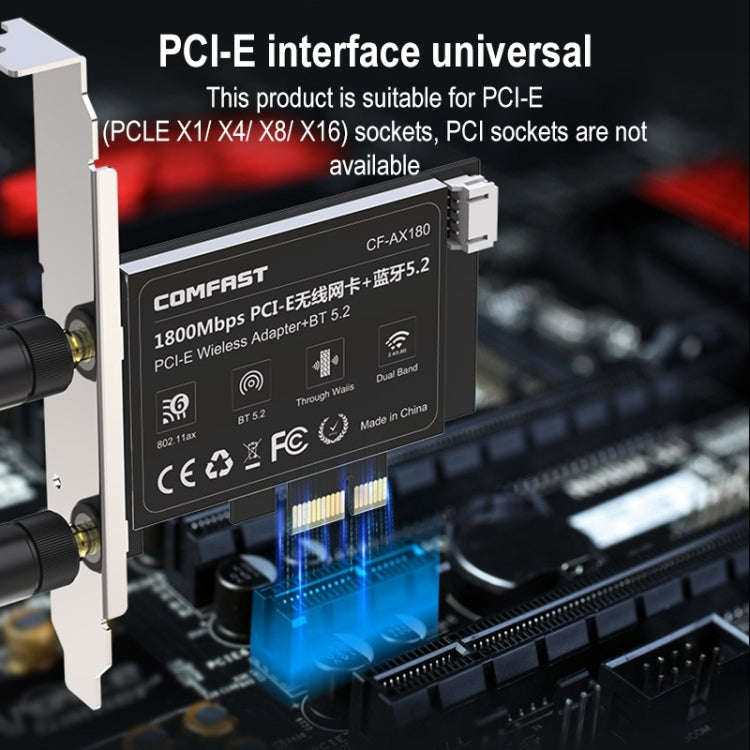 COMFAST CF-AX180 1800Mbps PCI-E Bluetooth 5.2 Dual Frequency Gaming WiFi 6 Wireless Network Card ...