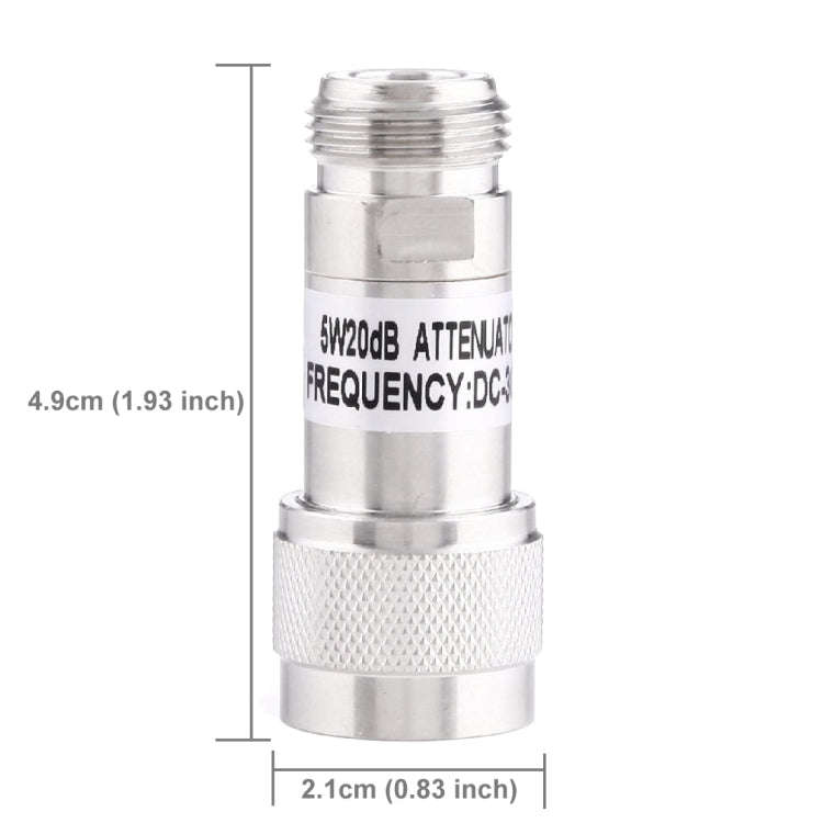 5W 20dBi N Female to N Male DC-13GHz Frequency Gain Attenuator(Silver)
