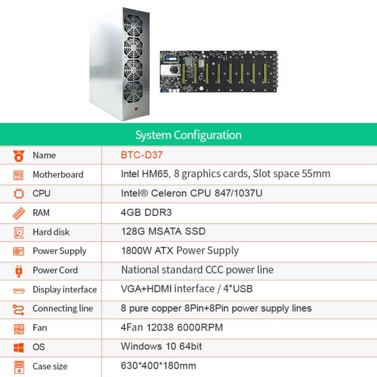BTC-D37 System Configuration Professional Mining Motherboard