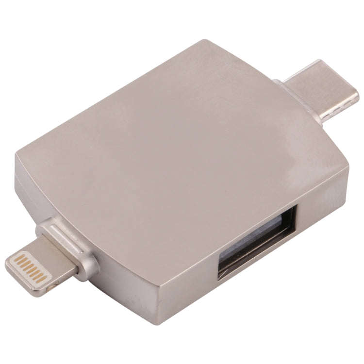 4 in 1 8 Pin + USB-C / Type-C Male to USB 3.0 + USB Female OTG Card Reader