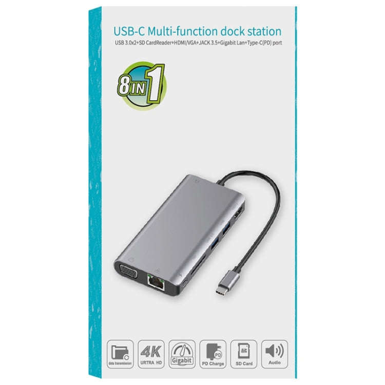 Onten 9591BD 8 in 1 USB-C / Type-C to PD USB-C / Type-C Charging + 100M Ethernet Port + Dual USB ...
