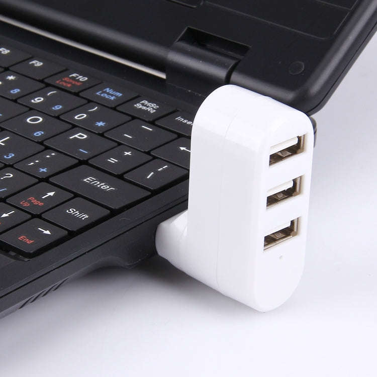 180 Degree Rotation USB Head 3 Ports USB 2.0 Portable HUB(White)