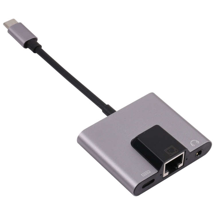 NK-1056TC 3 in 1 USB-C / Type-C Male to USB-C / Type-C Charging + Ethernet + 3.5mm Earphone Femal...