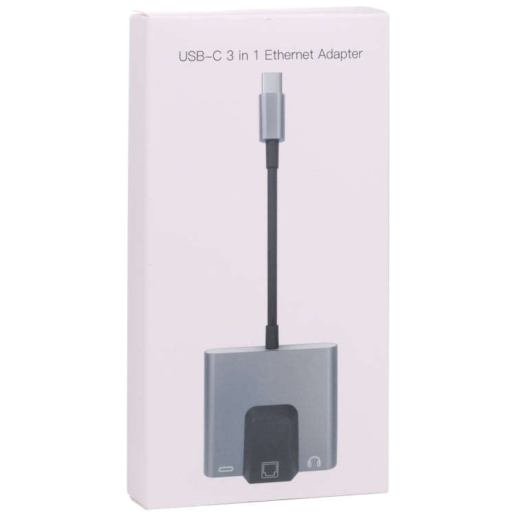 NK-1056TC 3 in 1 USB-C / Type-C Male to USB-C / Type-C Charging + Ethernet + 3.5mm Earphone Femal...