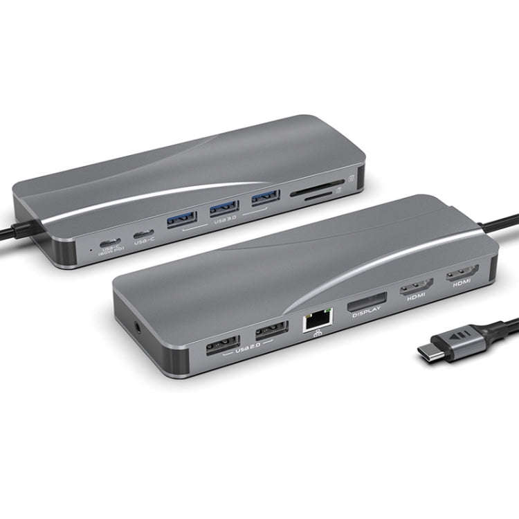 Rocketek HC451 Type-C to 60W PD + 4K HDMI + DP + 100M RJ45 14 in 1 HUB Adapter