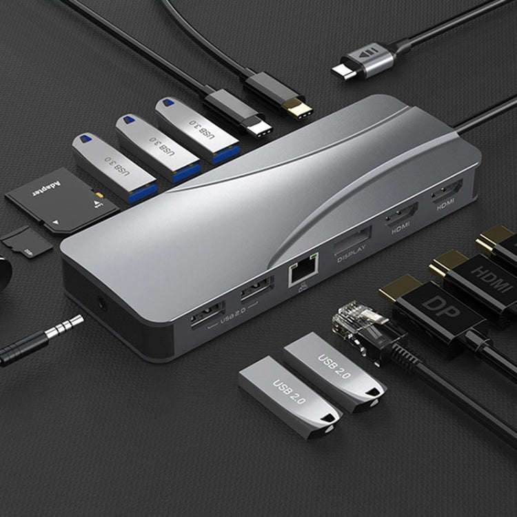 Rocketek HC451 Type-C to 60W PD + 4K HDMI + DP + 100M RJ45 14 in 1 HUB Adapter