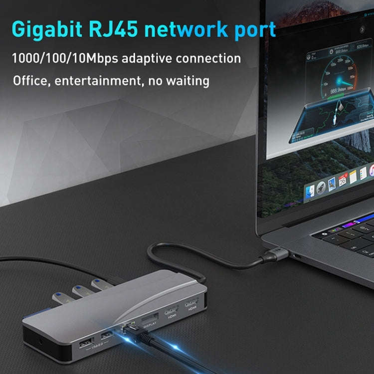 Rocketek HC451 Type-C to 60W PD + 4K HDMI + DP + 100M RJ45 14 in 1 HUB Adapter