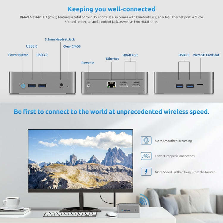 BMAX B3 Windows 11 Mini PC, 16GB+512GB, Intel Jasper Lake N5095, Support HDMI / RJ45 / TF Card, U...