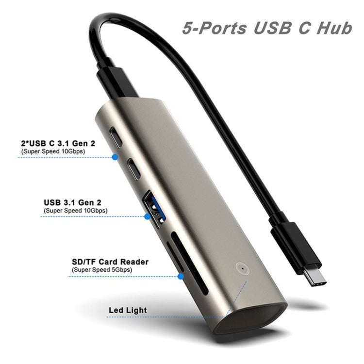 Rocketek HC463 USB3.1 Gen2  to Type-C 3.1 + USB 3.1 + SD / TF 6 in 1 HUB Adapter