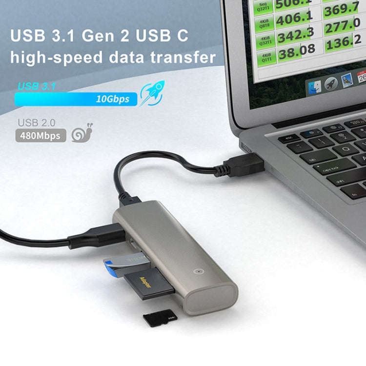 Rocketek HC463 USB3.1 Gen2  to Type-C 3.1 + USB 3.1 + SD / TF 6 in 1 HUB Adapter