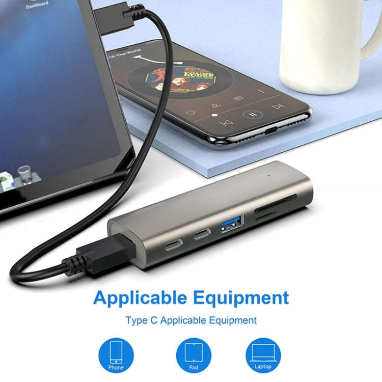 Rocketek HC463 USB3.1 Gen2  to Type-C 3.1 + USB 3.1 + SD / TF 6 in 1 HUB Adapter