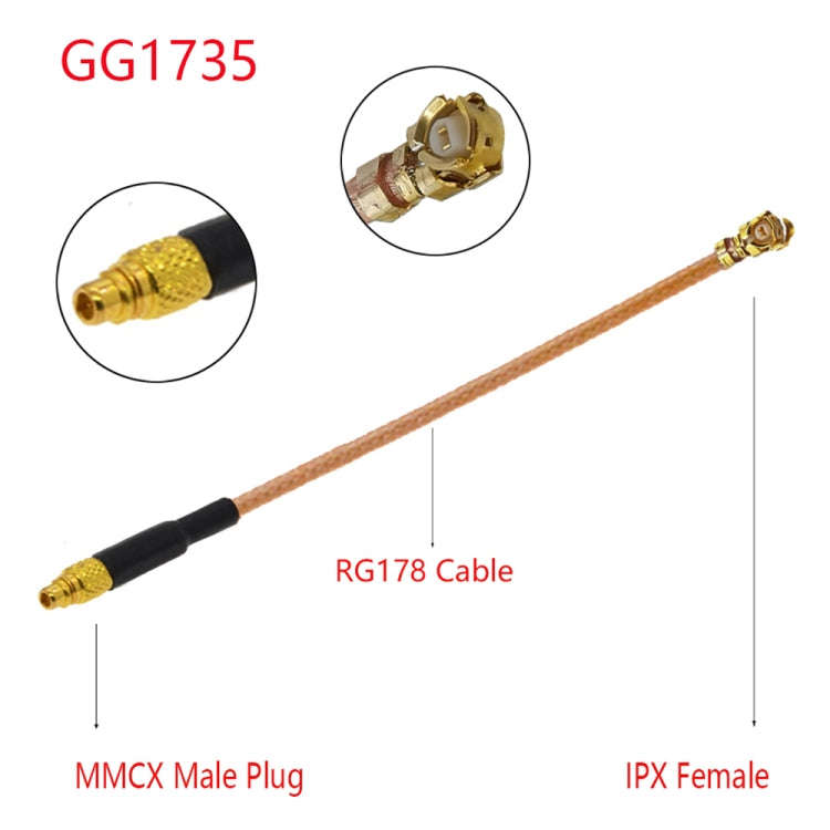 IPX Female to GG1735 MMCX Male RG178 Adapter Cable, Length: 15cm