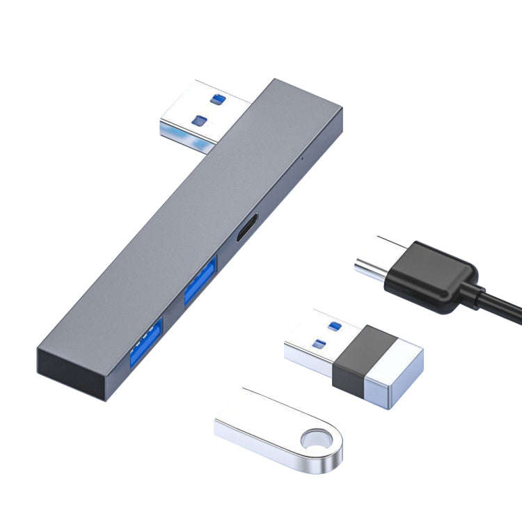 889C USB Male to USB 2.0+USB 3.0+USB-C/Type-C Female Adapter(Gray)