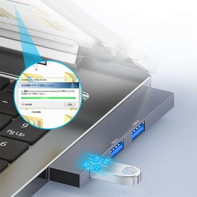 889R USB Male to Dual USB 2.0+USB 3.0 Female Adapter(Silver)