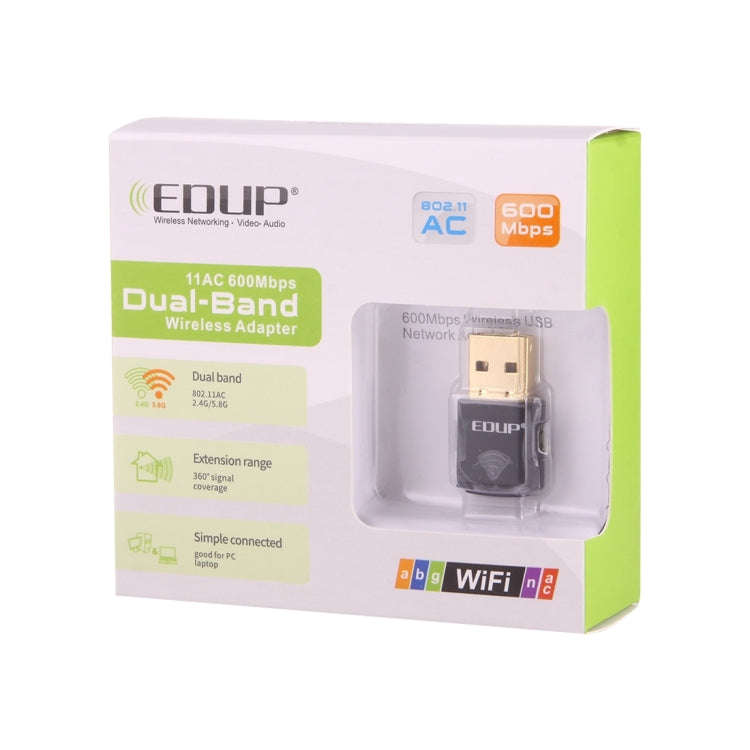 EDUP EP-AC1619 Mini Wireless USB 600Mbps 2.4G / 5.8Ghz 150M+433M Dual Band WiFi Network Card for ...