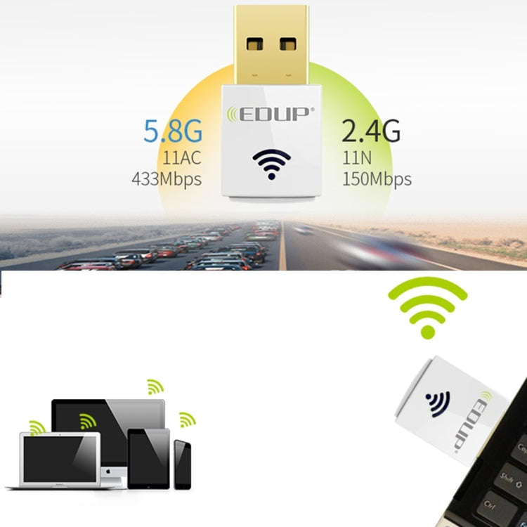EDUP EP-AC1619 Mini Wireless USB 600Mbps 2.4G / 5.8Ghz 150M+433M Dual Band WiFi Network Card for ...