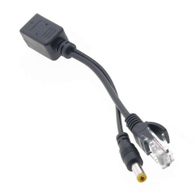 RJ45 POE Injector and Splitter Cable with 2.1x 5.5mm Male DC Jack (Black)