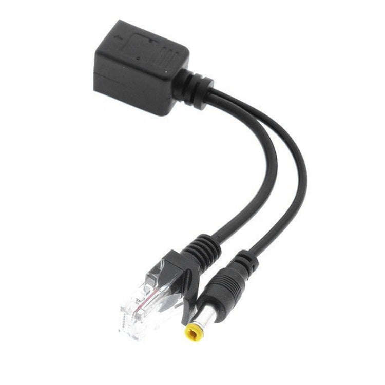 RJ45 POE Injector and Splitter Cable with 2.1x 5.5mm Male DC Jack (Black)