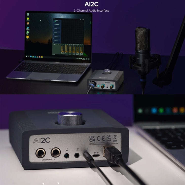 Godox AI2C 2-Channel USB Live Broadcast Sound Card Audio Interface Sound Card