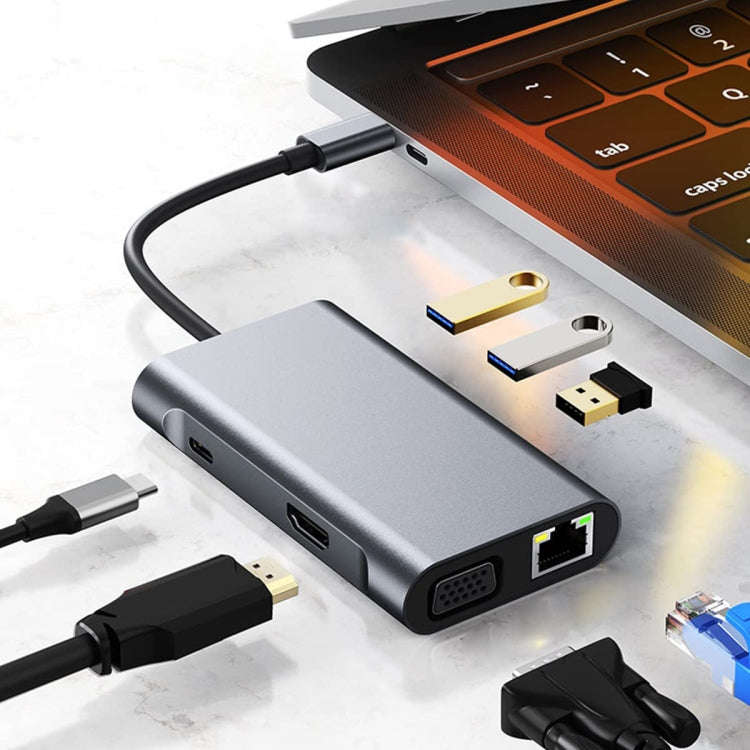 BYL-2111U3 7 in 1 USB-C / Type-C to USB Docking Station HUB Adapter (Silver)