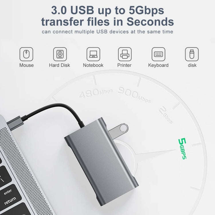 BYL-2111U3 7 in 1 USB-C / Type-C to USB Docking Station HUB Adapter (Silver)