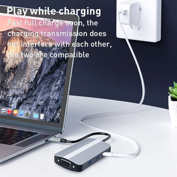 BYL-2106 7 in 1 USB-C / Type-C to USB Docking Station HUB Adapter (Silver)