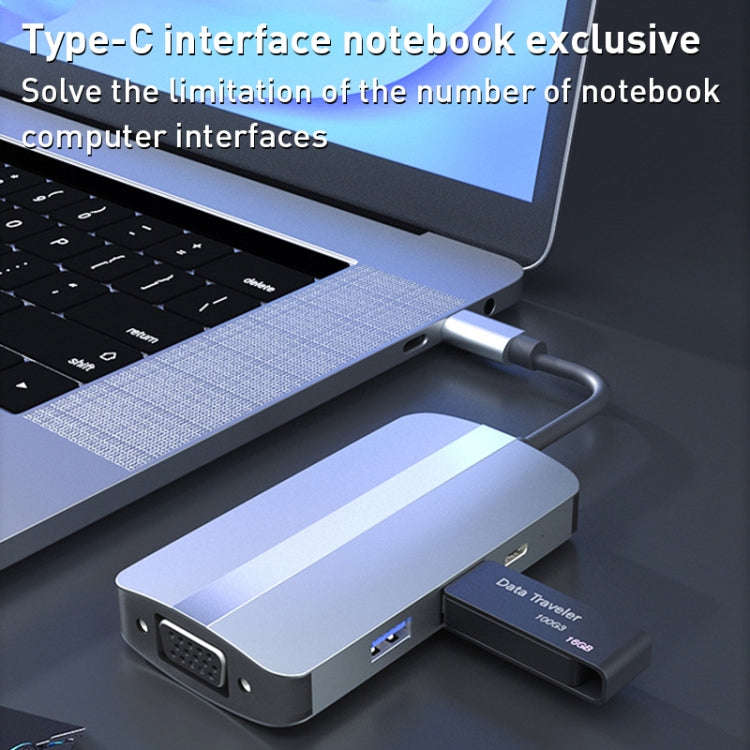 BYL-2106 7 in 1 USB-C / Type-C to USB Docking Station HUB Adapter (Silver)