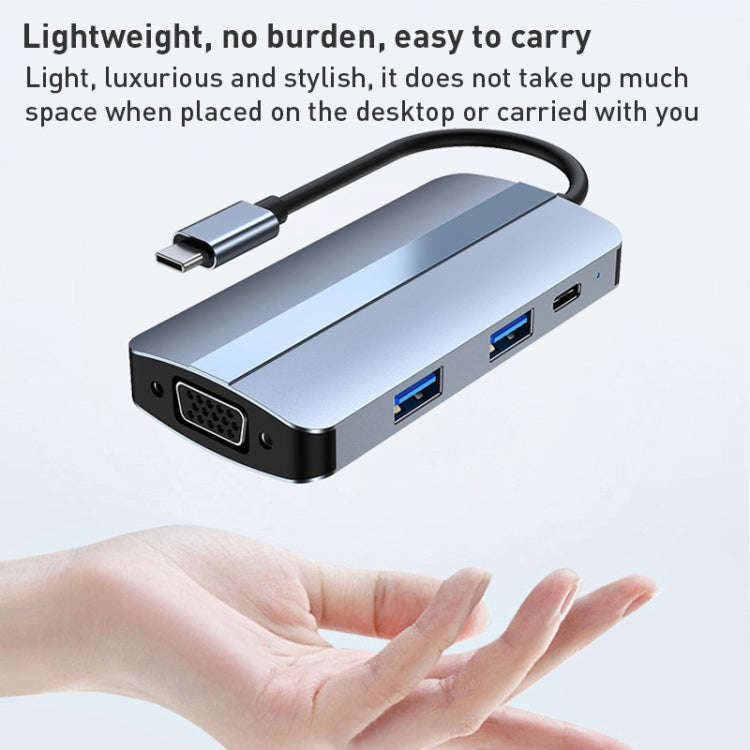 BYL-2106 7 in 1 USB-C / Type-C to USB Docking Station HUB Adapter (Silver)