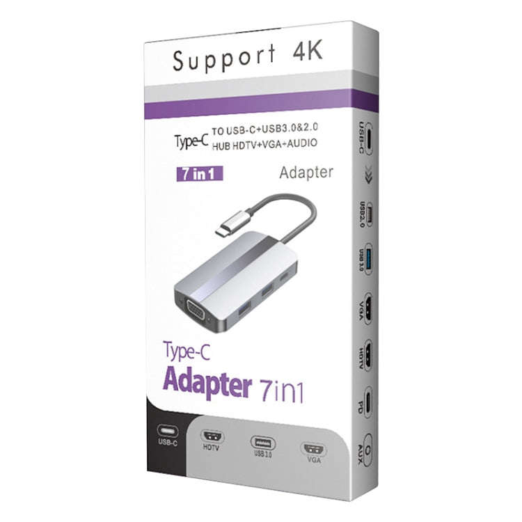 BYL-2106 7 in 1 USB-C / Type-C to USB Docking Station HUB Adapter (Silver)
