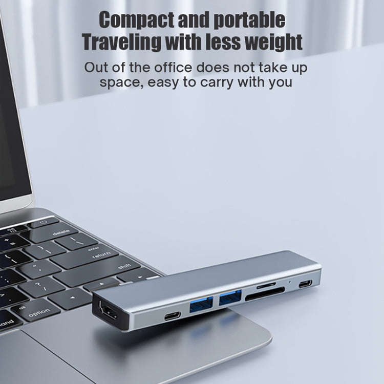 BYL-2101 7 in 1 Dual USB-C / Type-C to USB Docking Station HUB Adapter (Silver)