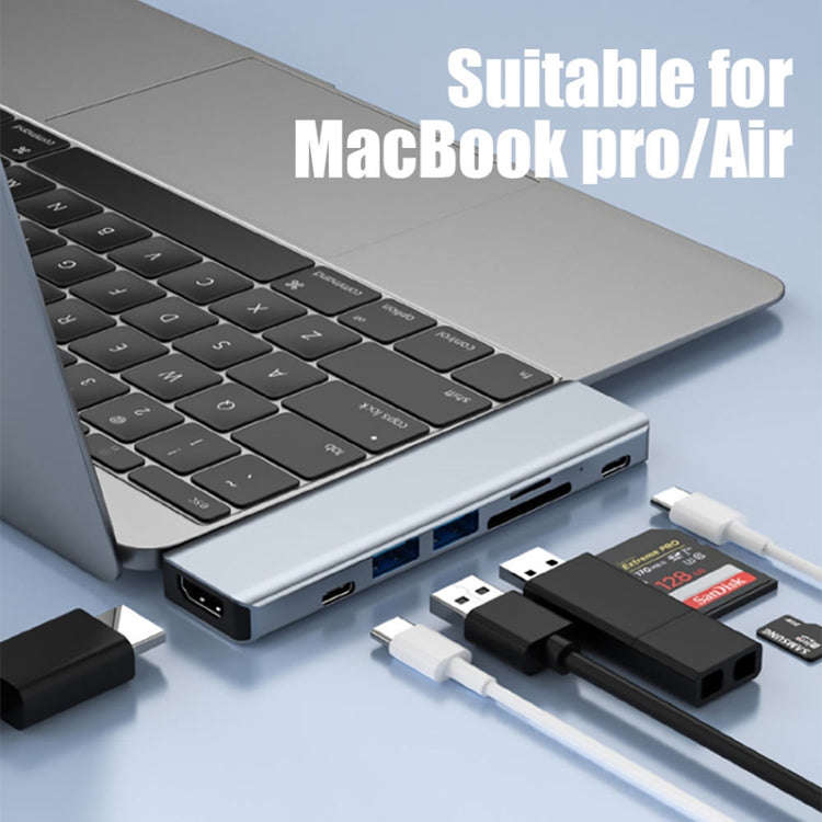 BYL-2101 7 in 1 Dual USB-C / Type-C to USB Docking Station HUB Adapter (Silver)
