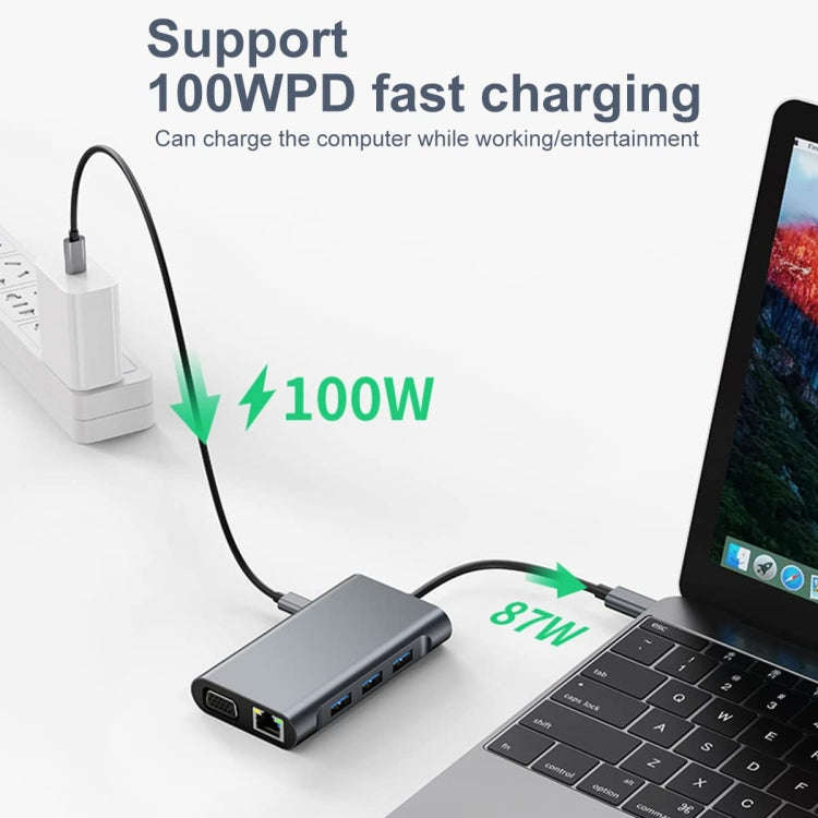 BYL-2111 7 in 1 USB-C / Type-C to USB Docking Station HUB Adapter (Silver)