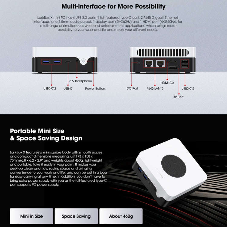 CHIWI LarkBox X Mini PC, Windows 10, AMD Ryzen 7 N150 Quad Core up to 4.0 GHz, 12GB+512GB, Suppor...