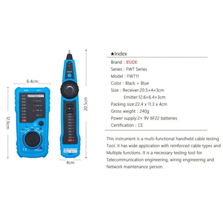 BSIDE FWT11 RJ11 / RJ45 Telephone Wire Tracker Ethernet LAN Network Cable Tester Detector Line Fi...