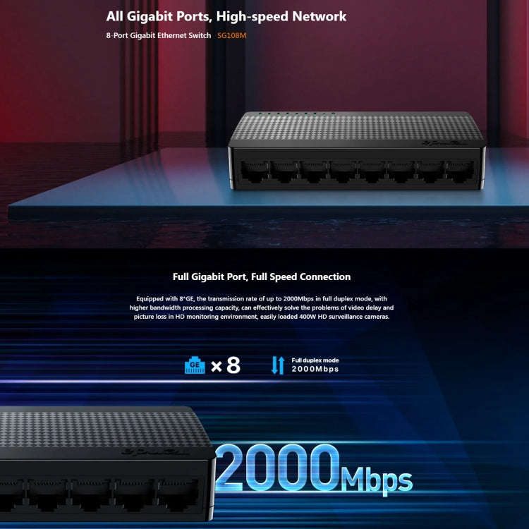 Tenda SG108M All Gigabit Ports High-speed Network 8-Port Ethernet Switch 1000Mbps Fast LAN HUB