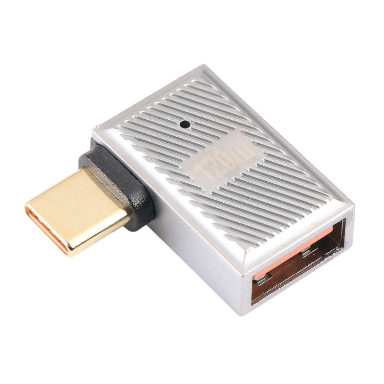 USB-C / Type-C Male to USB Female 10 Gbps 90 Degree Side Bend Charging Adapter (Silver)