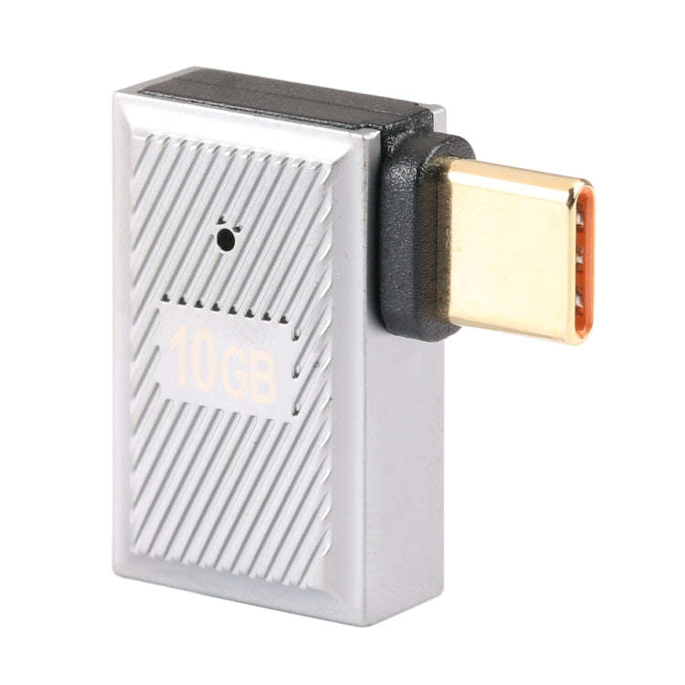 USB-C / Type-C Male to USB Female 10 Gbps 90 Degree Side Bend Charging Adapter (Silver)