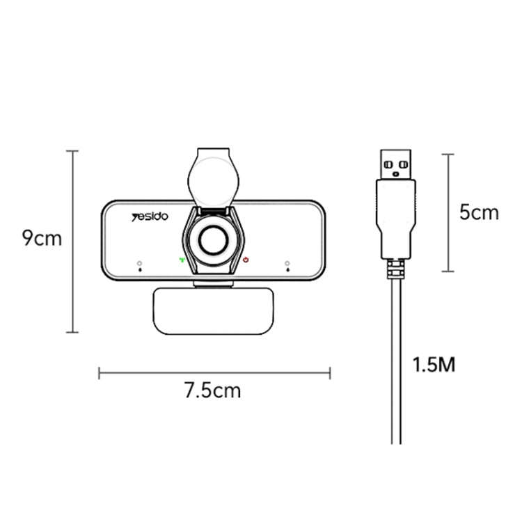 Yesido KM13 1080P 2.0MP USB Webcam, Cable Length 1.5m