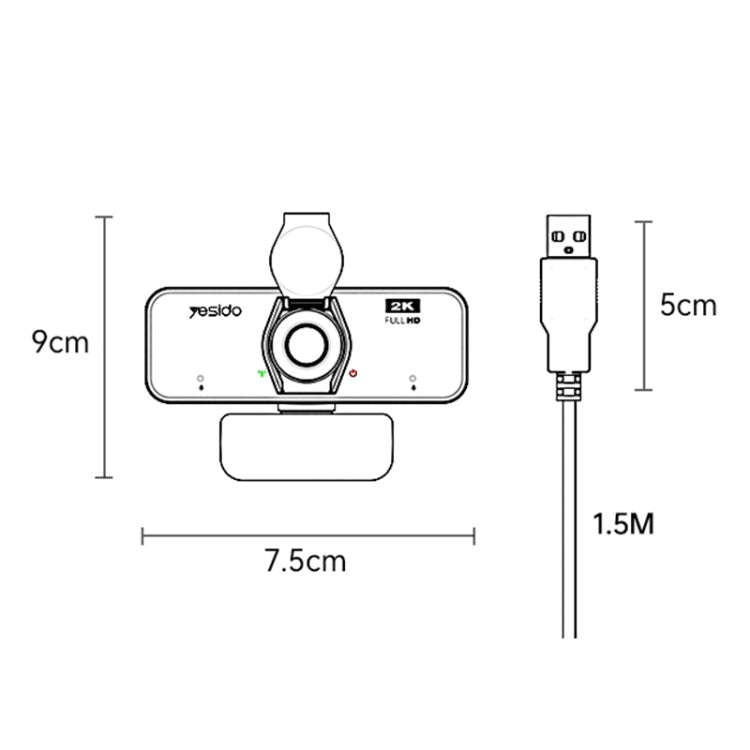 Yesido KM14 2K 4.0MP HD USB Webcam, Cable Length 1.5m