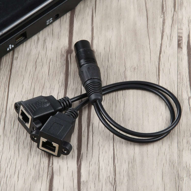 3-pin XLR Female to 2 x RJ45 Female Ethernet LAN Network Extension Cable, Cable Length: 30cm(Black)