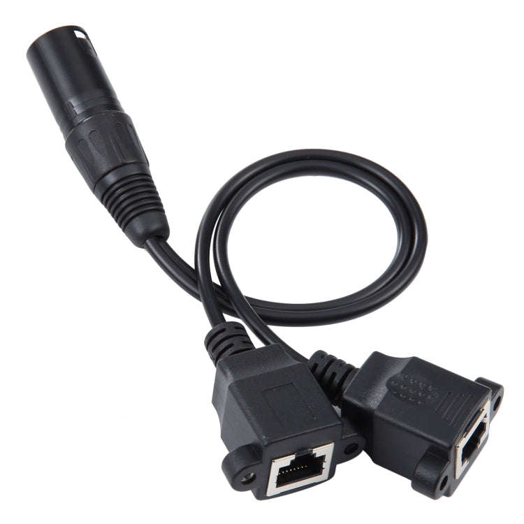 3-pin XLR Male to 2 x RJ45 Female Ethernet LAN Network Extension Cable, Cable Length: 30cm (Black)