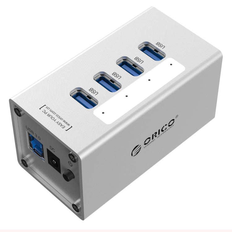 ORICO A3H4 Aluminum High Speed 4 Ports USB 3.0 HUB with 12V/2.5A Power Supply for Laptops(Silver)
