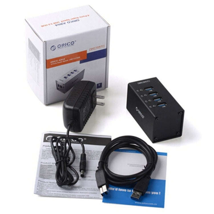 ORICO A3H4 Aluminum High Speed 4 Ports USB 3.0 HUB with 12V/2.5A Power Supply for Laptops(Silver)