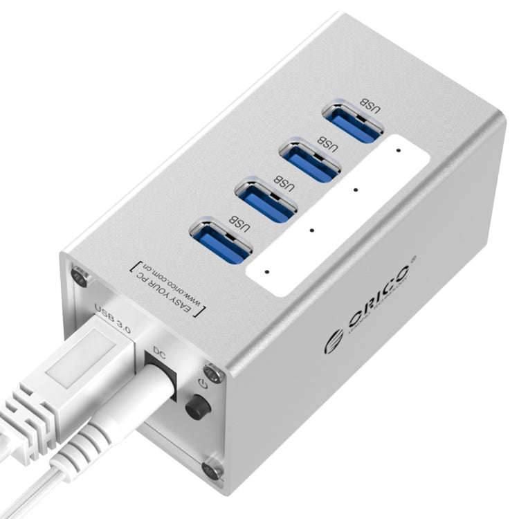 ORICO A3H4 Aluminum High Speed 4 Ports USB 3.0 HUB with 12V/2.5A Power Supply for Laptops(Silver)