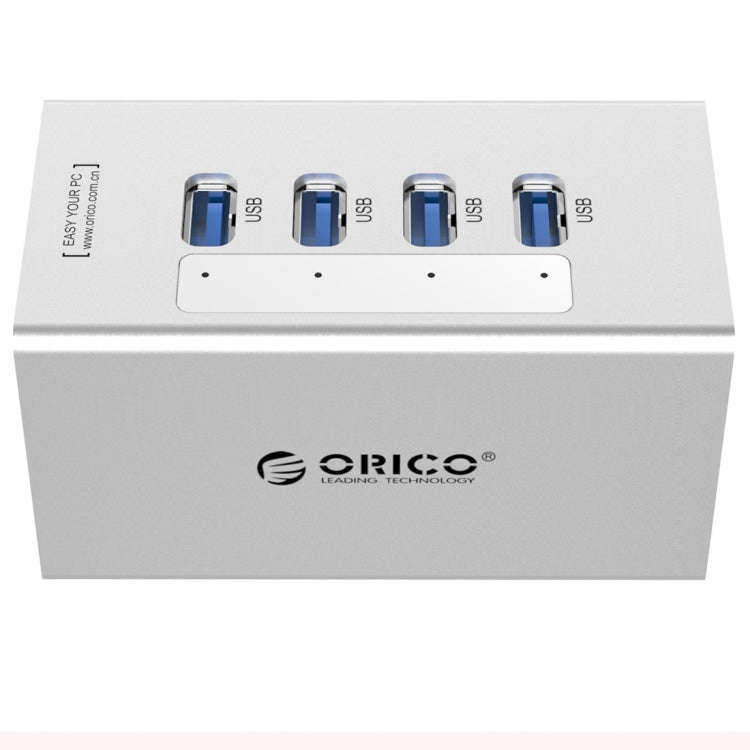 ORICO A3H4 Aluminum High Speed 4 Ports USB 3.0 HUB with 12V/2.5A Power Supply for Laptops(Silver)