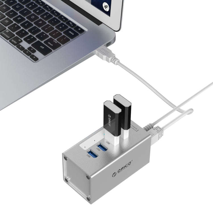 ORICO A3H4 Aluminum High Speed 4 Ports USB 3.0 HUB with 12V/2.5A Power Supply for Laptops(Silver)