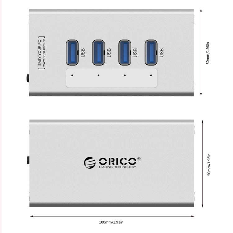 ORICO A3H4 Aluminum High Speed 4 Ports USB 3.0 HUB with 12V/2.5A Power Supply for Laptops(Silver)