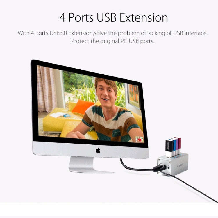 ORICO A3H4 Aluminum High Speed 4 Ports USB 3.0 HUB with 12V/2.5A Power Supply for Laptops(Silver)