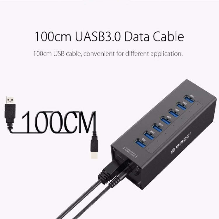 ORICO A3H7 Aluminum High Speed 7 Ports USB 3.0 HUB with 12V/2.5A Power Supply for Laptops(Black)